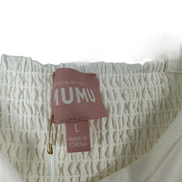 Show Me Your Mumu Sz L Women's White Poof Sleeve Smocked Odette Midi Dress NWT - Picture 7 of 16